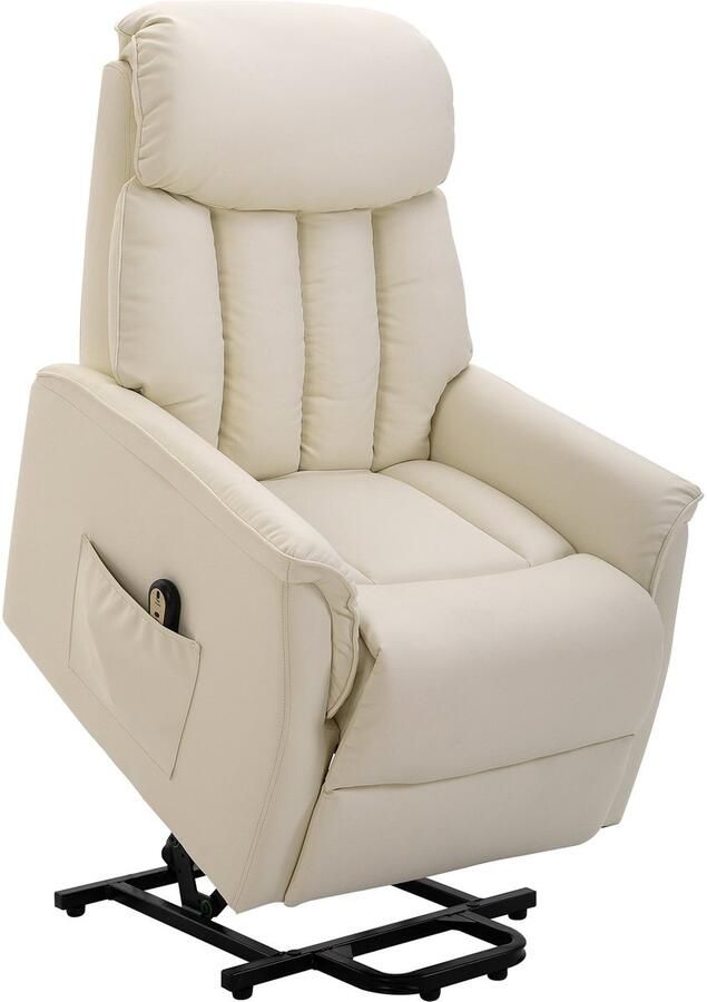 Merax Elektrische Sta-Op Stoel – Beige Kunstleer – Fauteuil met Opsta- en Ligfunctie – Relaxfauteuil met Afstandsbediening en Voetensteun