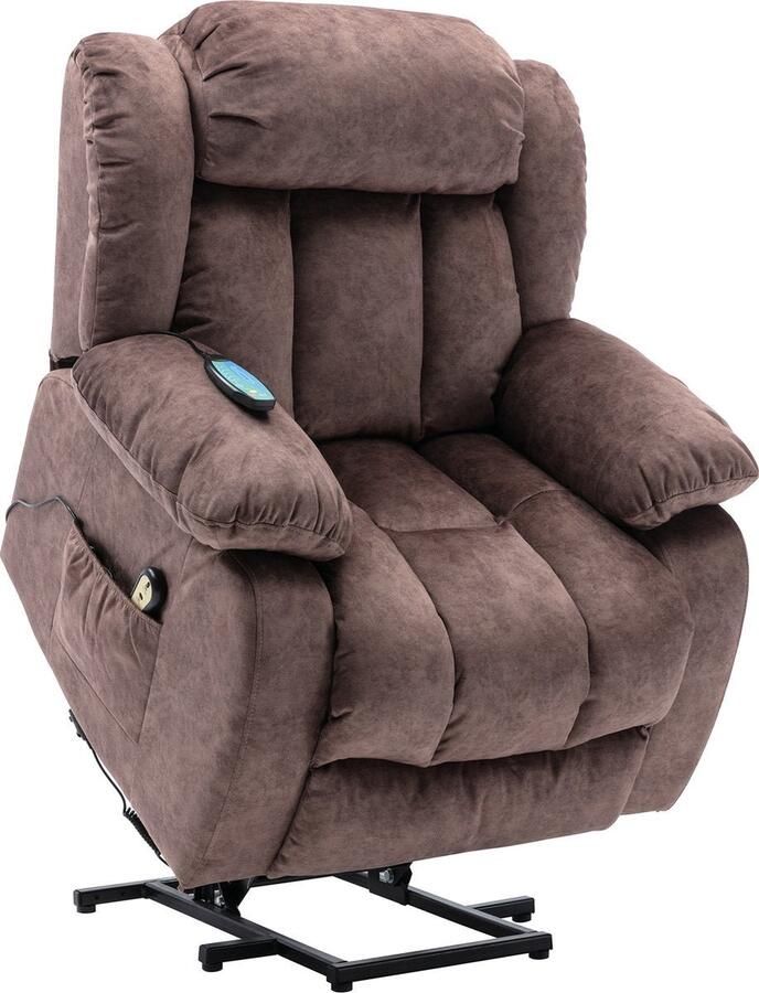 Merax Elektrische Sta Op Stoel met Massage en Verwarming Verstelbare Relaxfauteuil Bruin
