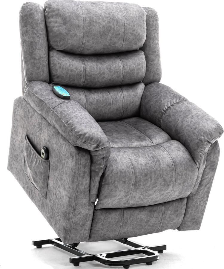 Merax Elektrisch Sta Op Stoel met Massage Functie Verstelbaar Relaxfauteuil met Verwarming Grijs