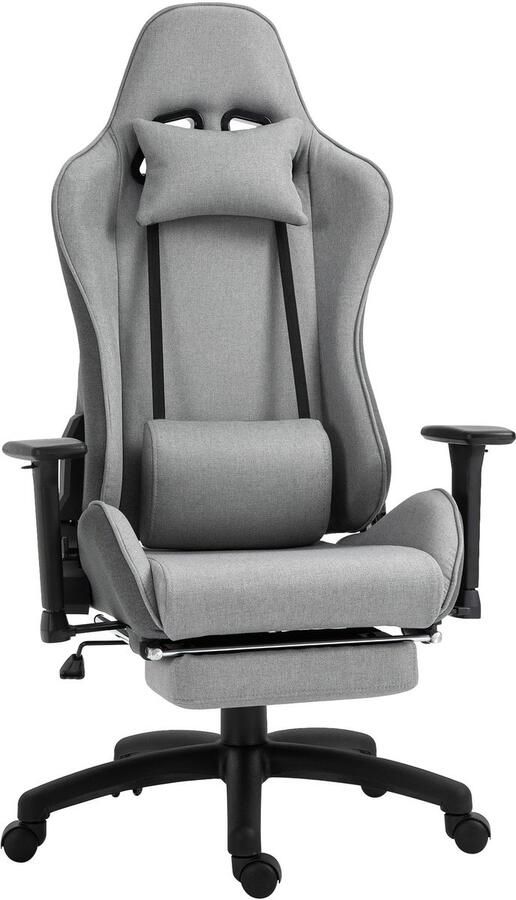 Merax Ergonomische Bureaustoel Grijs – Verstelbare Rugleuning en Armleuningen – Inclusief Afneembare Lendensteun en Hoofdkussen – Met Wipfunctie en Voetensteun