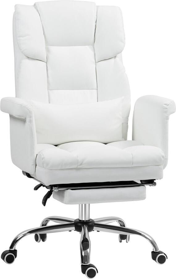 Merax Ergonomische Bureaustoel Kunstleer Wit Met Voetsteun Verstelbaar Ligfunctie En Lendenkussen Voor Home Office