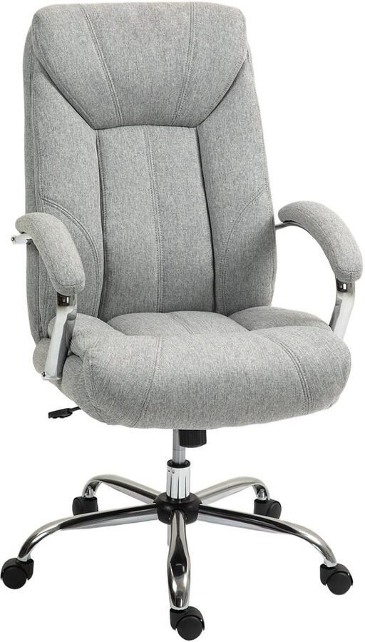 Merax Ergonomische Bureaustoel Lichtgrijs met Wipfunctie Hoofdsteun en Verstelbare Hoogte Comfortabele Kantoorstoel met Armleuningen