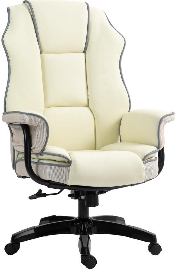 Merax Ergonomische Bureaustoel Verstelbare Rugleuning Draaistoel met Ligfunctie en Wielen In Hoogte Verstelbaar Creme Wit