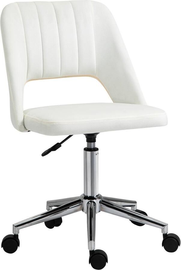 Merax Ergonomische Draaistoel Beige Verstelbare Bureaustoel Zonder Armleuningen Compact Met Wielen Modern Design