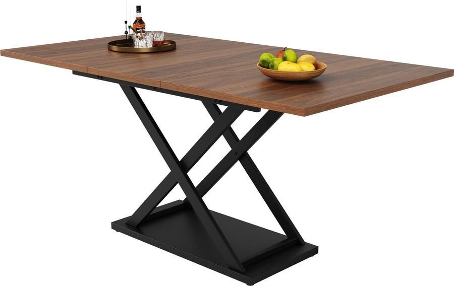 Merax [ niet compleet] Esstisch Teleskoptisch(120-160×80cm) Ausziehbarer Esstisch platzsparender Küchentisch Schwarz gekreuzte Eisenbeine für Küche und Wohnzimmer Walnussfarbener Esstisch