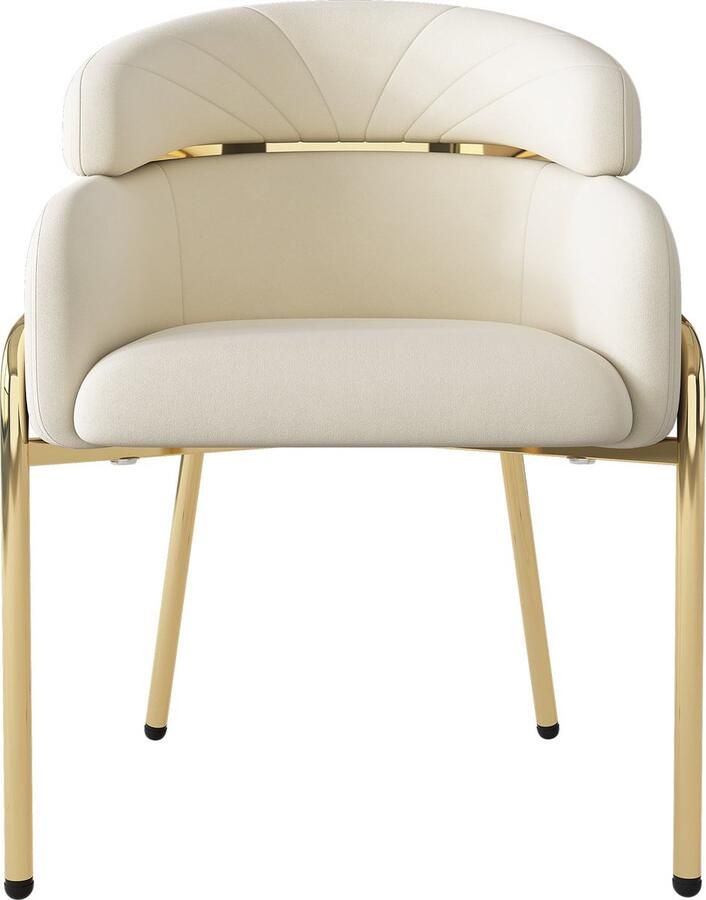 Merax Eetkamerstoelen Set van 2 Luxe Fliuwelen Stoel met Metalen Poten Beige met Goud - Foto 2