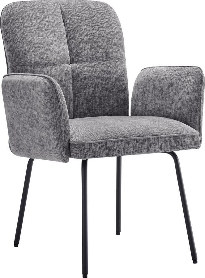 Merax Esszimmerstoelen (Set van 2) Grijze Luxe Wohnzimmersessel met Zachte Zitkussens Extra Brede Rugleuning en Stalen Onderstel