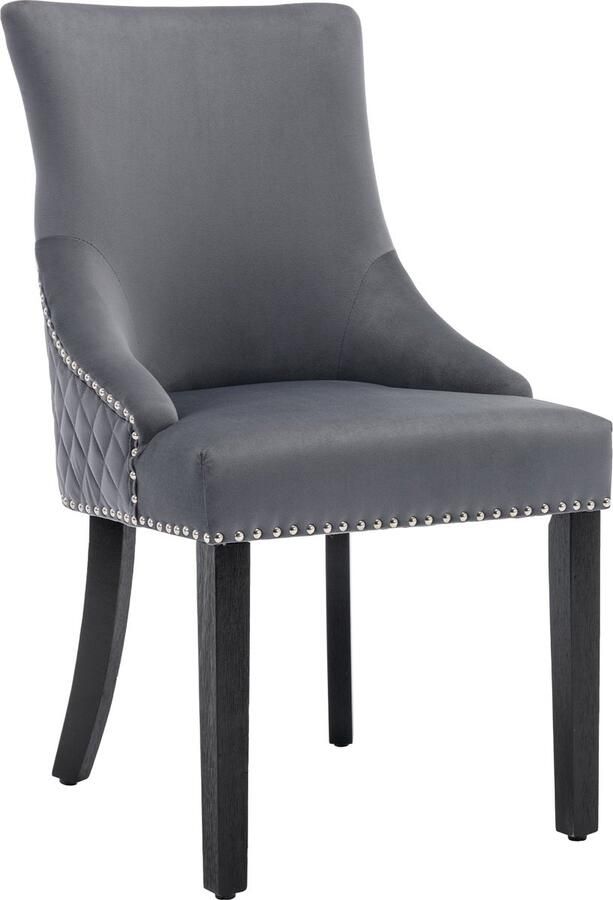 Merax Eetkamerstoelen (Set van 4) Luxe Polsterstoelen met Ruitvormig Patroon Zwarte Massiefhouten Poten Verstelbare Hoogte en Nagelkopbeslag Grijs - Foto 2