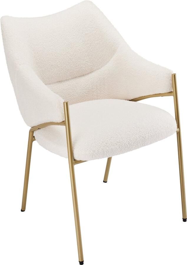Merax Set van 6 Eetkamerstoelen – Loungestoelen met Armleuningen – Stoelen met Zachte Lamspluche Bekleding en Verdikt Kussen – Verstelbare Poten – Beige met Goud - Foto 2