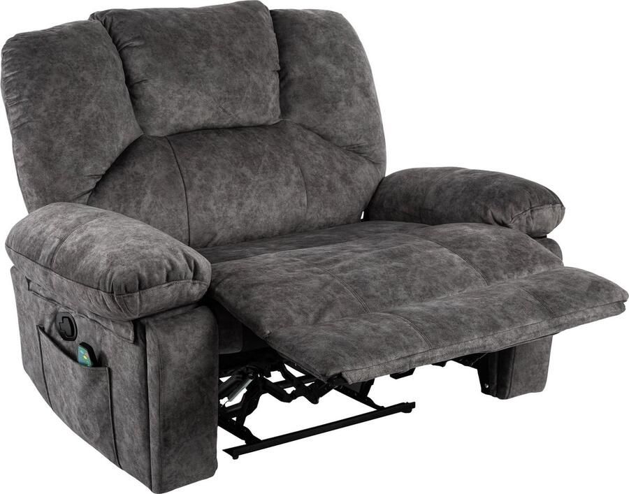 Merax Extra Brede Handmatige Relaxfauteuil Luxe Relaxstoel met 8-Punt Massage en Verwarmingsfunctie Massagestoel met 2 Zijvakken en 2 Verborgen Bekerhouders Grijs