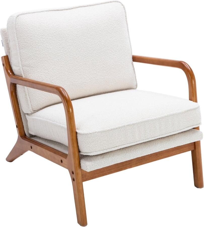 Merax Fauteuil – Houten Frame – Comfortabele Loungestoel met Chenille Bekleding – Ergonomisch en Stijlvol – Beige