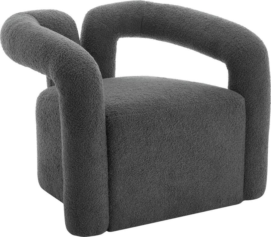 Merax Fauteuil in Grijs – Luxe Teddy Stof – Uniek Design met Brede Armleuningen – Comfortabele Stoel met Dikke Kussens