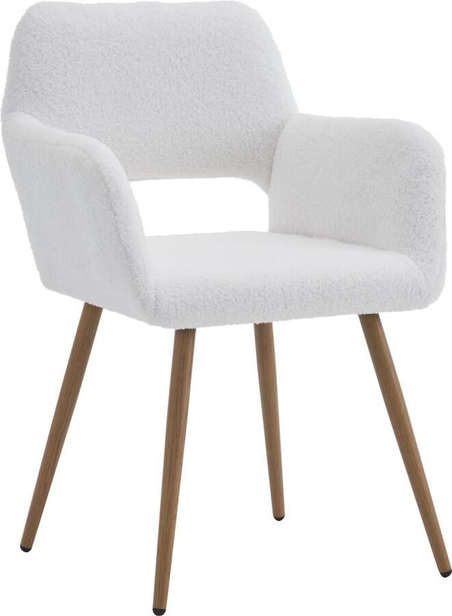 Merax Fauteuil in Teddy Stof Gestoffeerde Stoel met Gouden Poten Wit - Foto 2