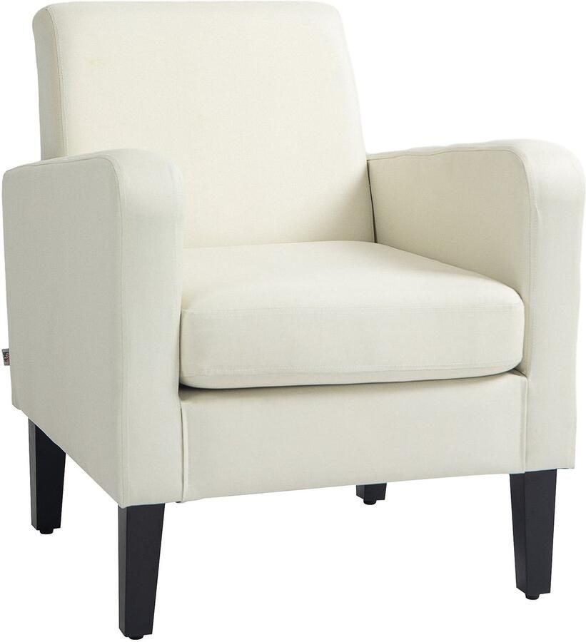 Merax Fauteuil Linnenlook Beige – Comfortabele Loungestoel met Armleuningen en Houten Poten voor Woonkamer of Slaapkamer