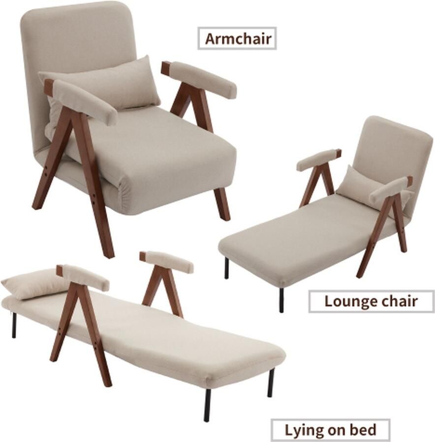 Merax Fauteuil Slaapbank Uitklapbare 1 persoons Bed of Slaapstoel Zetelbed Zeer comfortabel Vouwbed style 2 Beige - Foto 2