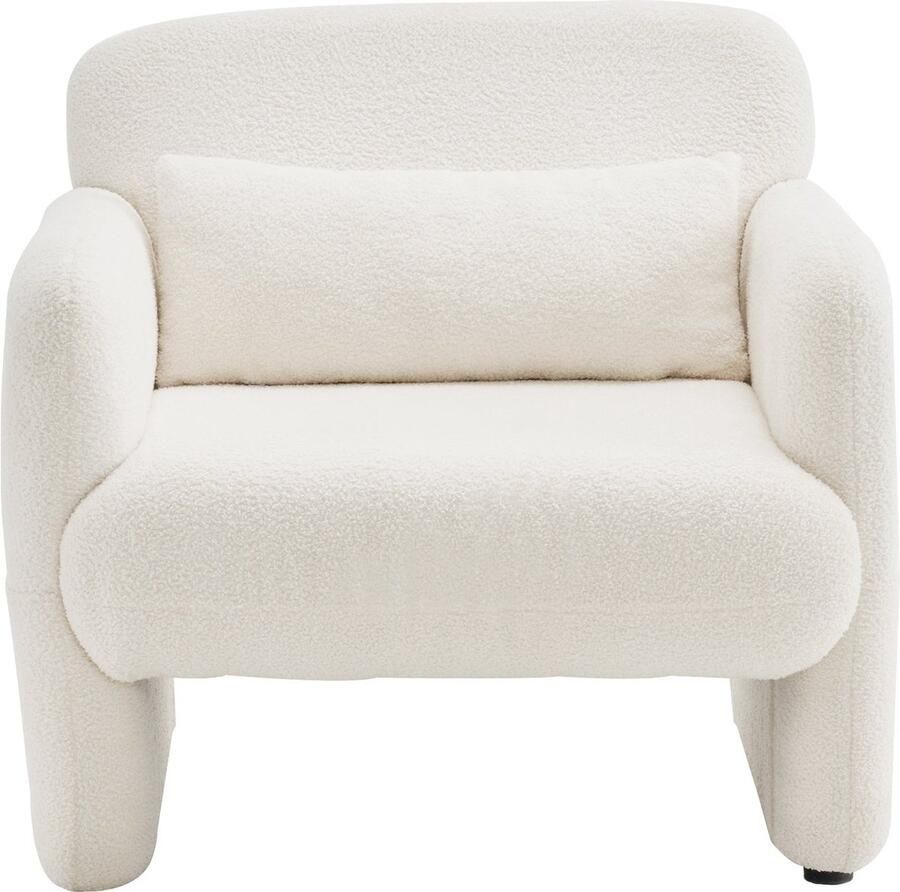 Merax Fauteuil – Teddy Stof – Moderne Loungestoel met Opbergruimte – Comfortabele Zitstoel voor Woonkamer Slaapkamer en Werkkamer – Wit