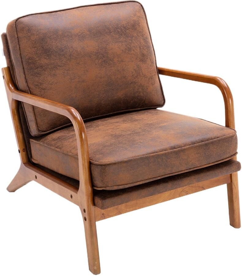 Merax Houten Frame Fauteuil – Moderne Lounge Stoel met Armleuningen – Comfortabele Accentstoel voor Woonkamer Slaapkamer en Kantoor – Stabiel Massief Houten Onderstel - Foto 2