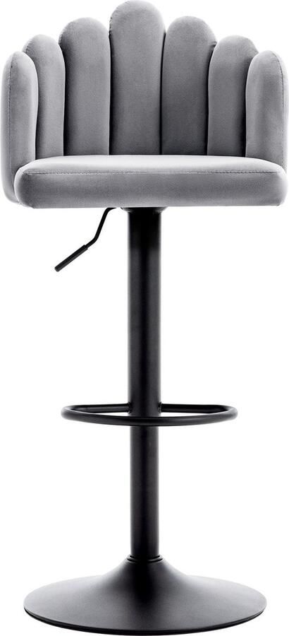 Merax Fluwelen Barkrukken Set van 4 Draaibare en Verstelbare Barstoelen met Voetsteun Krukken Modern Bloemblaadjes Design in Grijs