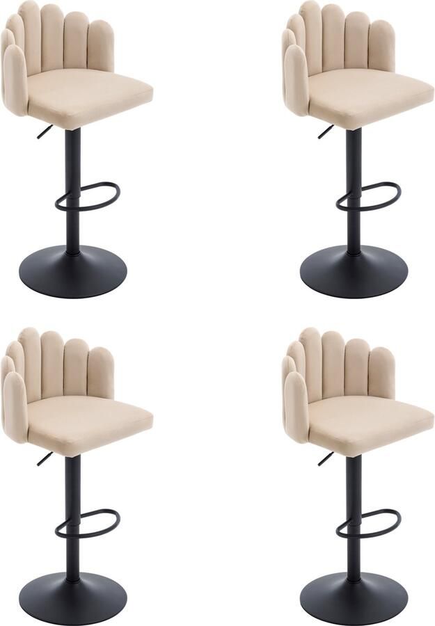 Merax Fluwelen Barstoelen Set van 4 Moderne Draaibare Velvet Barkrukken met Bloemen Design Beige met Zwart