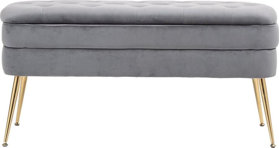 Merax Fluwelen Opberg Hocker Moderne Ottoman Bank met Gouden Poten 104x40x51cm Voor Slaapkamer Woonkamer en Hal Luxe Design met Opbergruimte