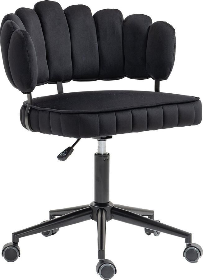 Merax Fluwelen Bureaustoel – 360° Draaibaar In Hoogte Verstelbaar Ergonomisch Bloembladontwerp Luxe Zwarte Fluwelen Bekleding Stabiel Onderstel met 5 Wielen