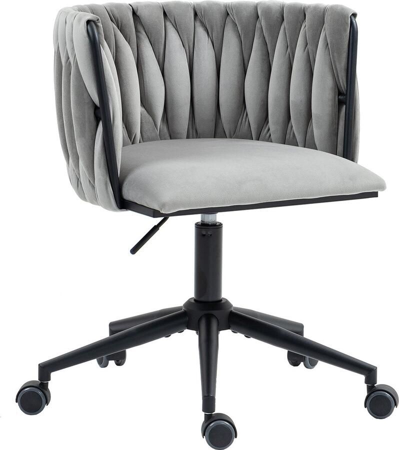Merax Fluwelen Bureaustoel – 360° Draaibaar In Hoogte Verstelbaar Ergonomisch Ontwerp Stabiel Metalen Onderstel met 5 Wielen Grijs met Zwart