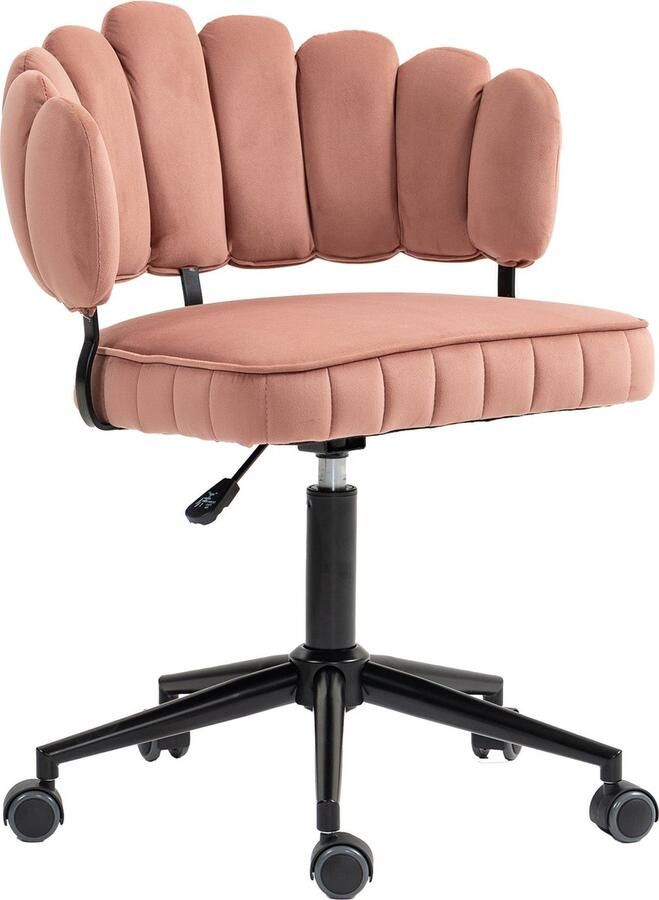 Merax Fluwelen Bureaustoel – Ergonomisch Bloemblad Design 360° Draaibaar Hoogte Verstelbaar Met Stabiel Onderstel en Wielen Roze