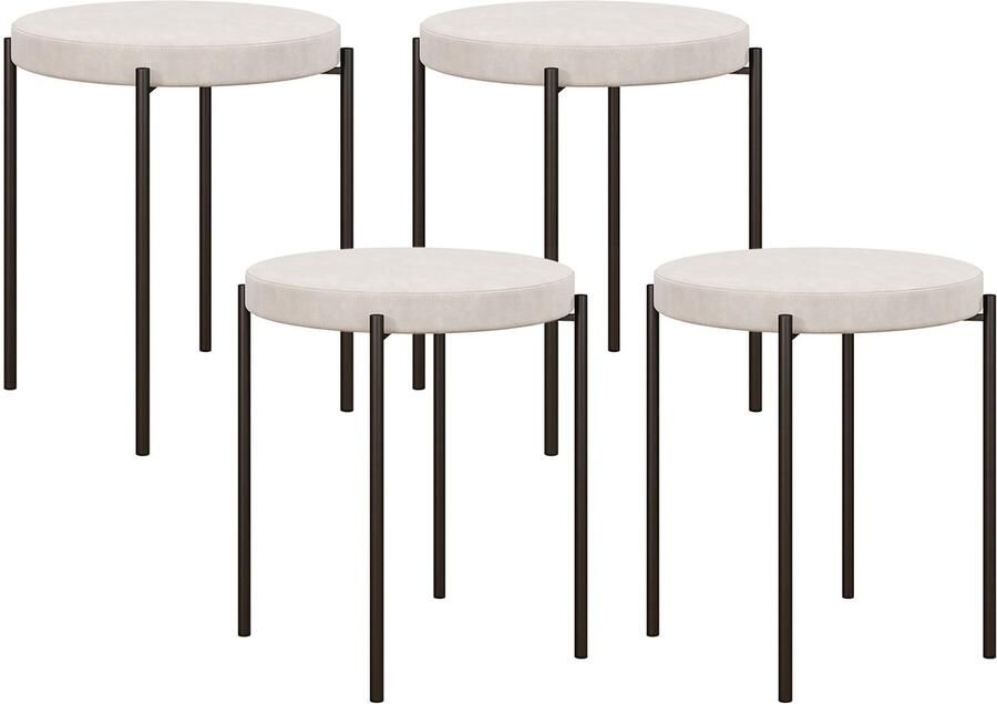 Merax HOMCOM Fluwelen Eetkamerkruk Set van 4 – Stapelbare Krukken zonder Rugleuning – Zachte Bekleding – 41 5x41 5x46 cm – Crèmewit