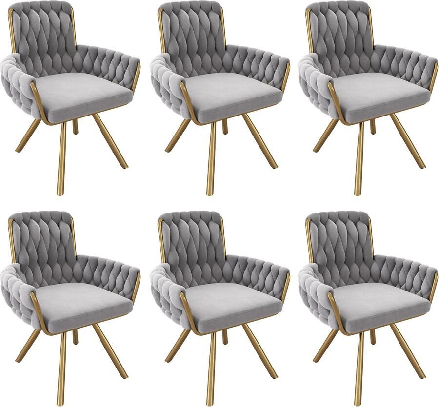 Merax Fluwelen eetkamerstoel set van 2 fauteuil enkele luxe woon- en slaapkamer draaistoel lounge draaistoel grijs