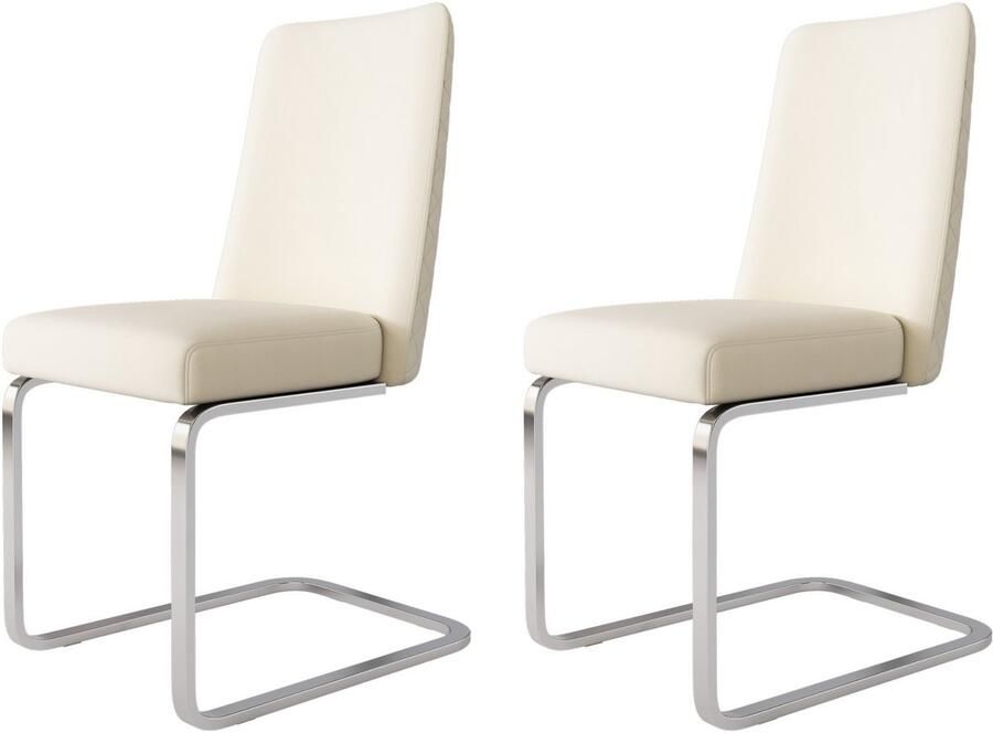 Merax Fluwelen eetkamerstoel set van 2 woonkamer slaapkamer loungestoel diamanten rugmotief met zilverkleurige metalen steunpoten beige