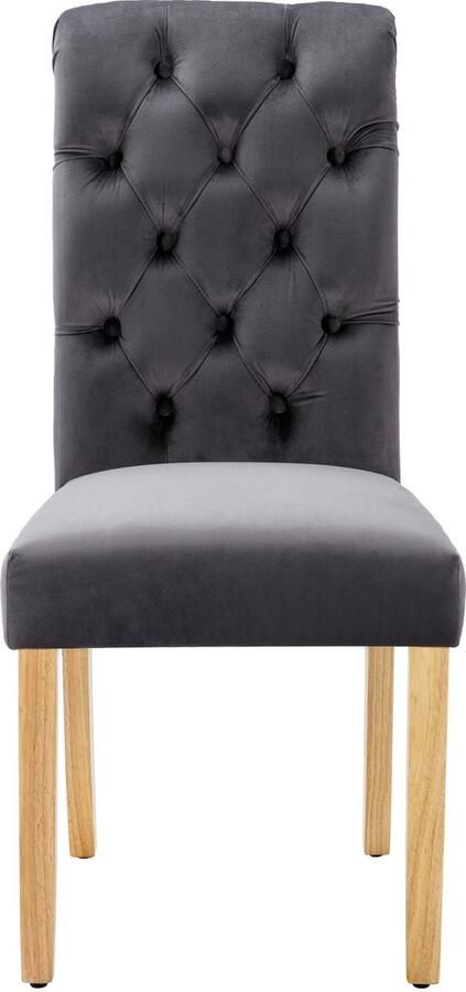 Merax Fluwelen eetkamerstoel set van 4 eiken poten chroom knocker slaapkamerstoel Keukenstoel Woonkamer loungestoel grijs
