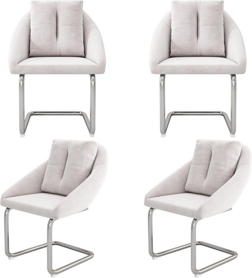 Merax Fluwelen eetkamerstoel set van 4 met rugkussens woonkamer en slaapkamer draaistoel ontspanning draaistoel gebogen steunpoten beige