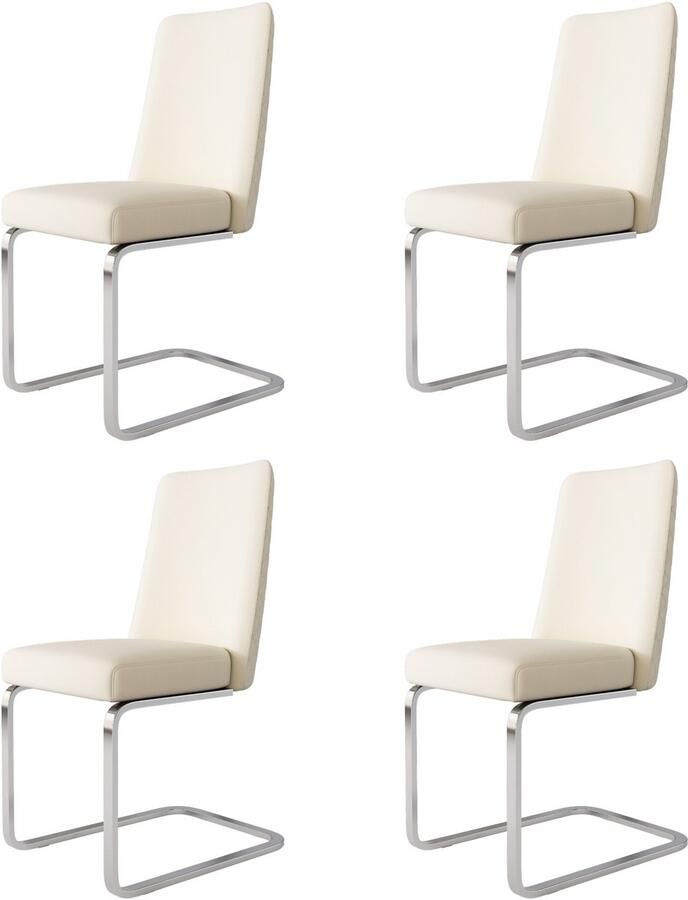 Merax Fluwelen eetkamerstoel set van 4 woonkamer slaapkamer loungestoel diamanten rugmotief met zilverkleurige metalen steunpoten beige