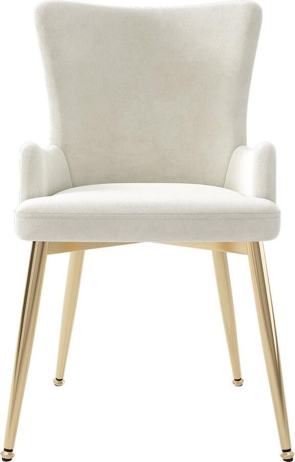 Merax Set van 6 Fluwelen Eetkamerstoelen Luxe Beige Stoelen met Gouden Metalen Poten