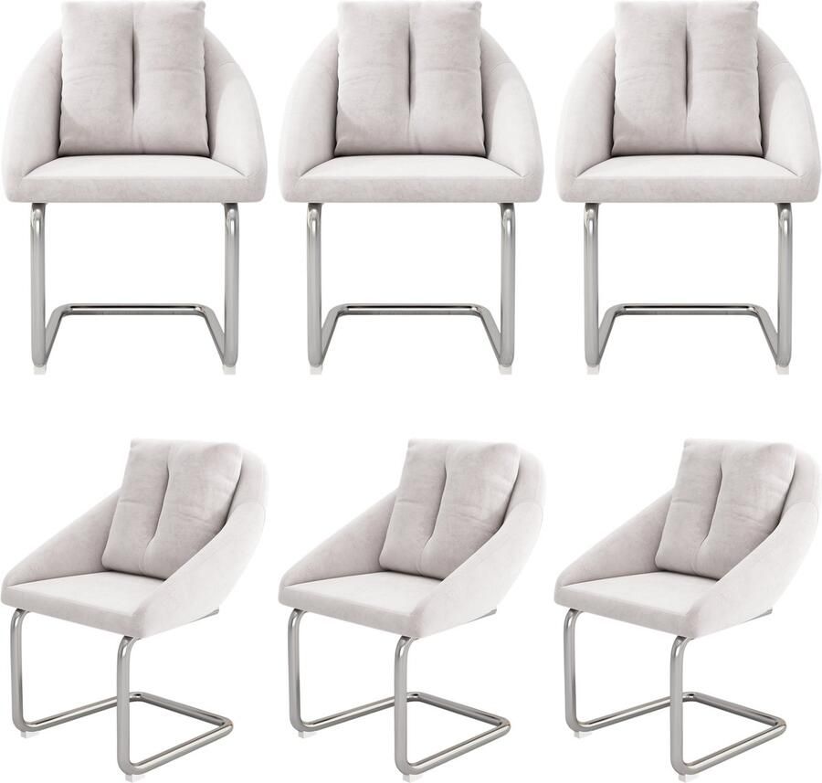 Merax Fluwelen eetkamerstoel set van 6 met rugkussens woonkamer en slaapkamer draaistoel ontspanning draaistoel gebogen steunpoten beige