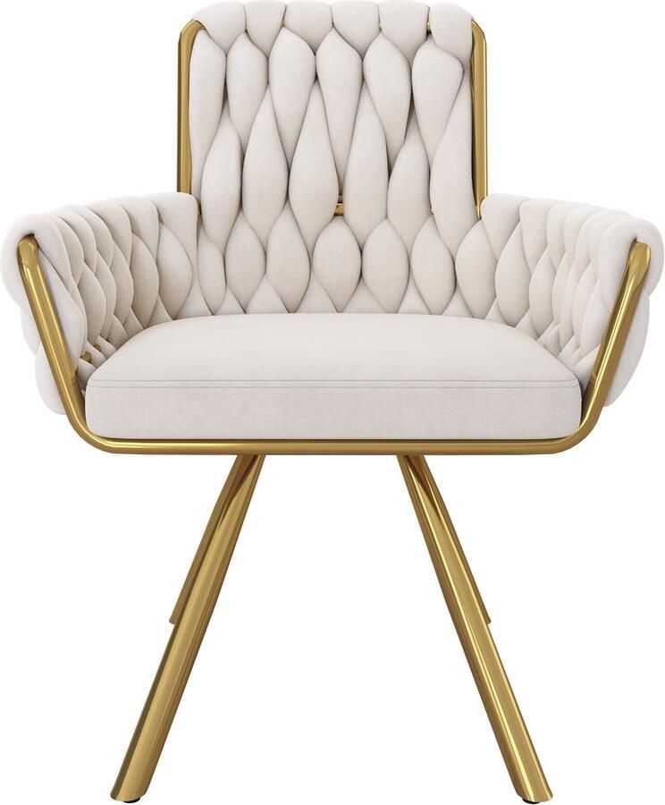 Merax Fluwelen eetkamerstoelen fauteuils eenpersoons luxe woon- en slaapkamer draaistoelen lounge draaistoelen beige