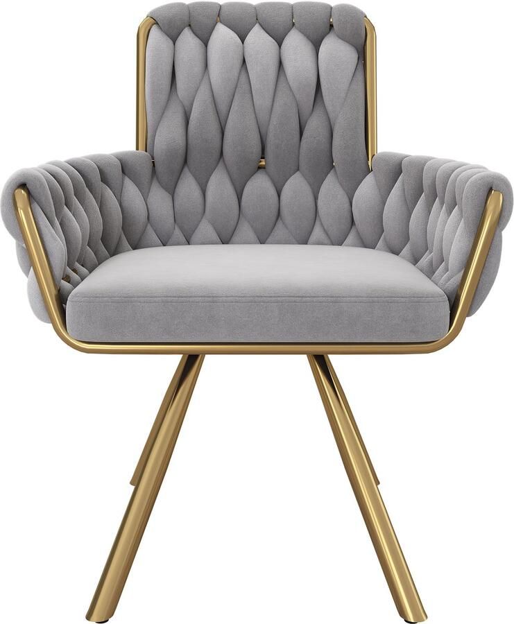 Merax Fluwelen eetkamerstoelen fauteuils eenpersoons luxe woon- en slaapkamer draaistoelen lounge draaistoelen grijs