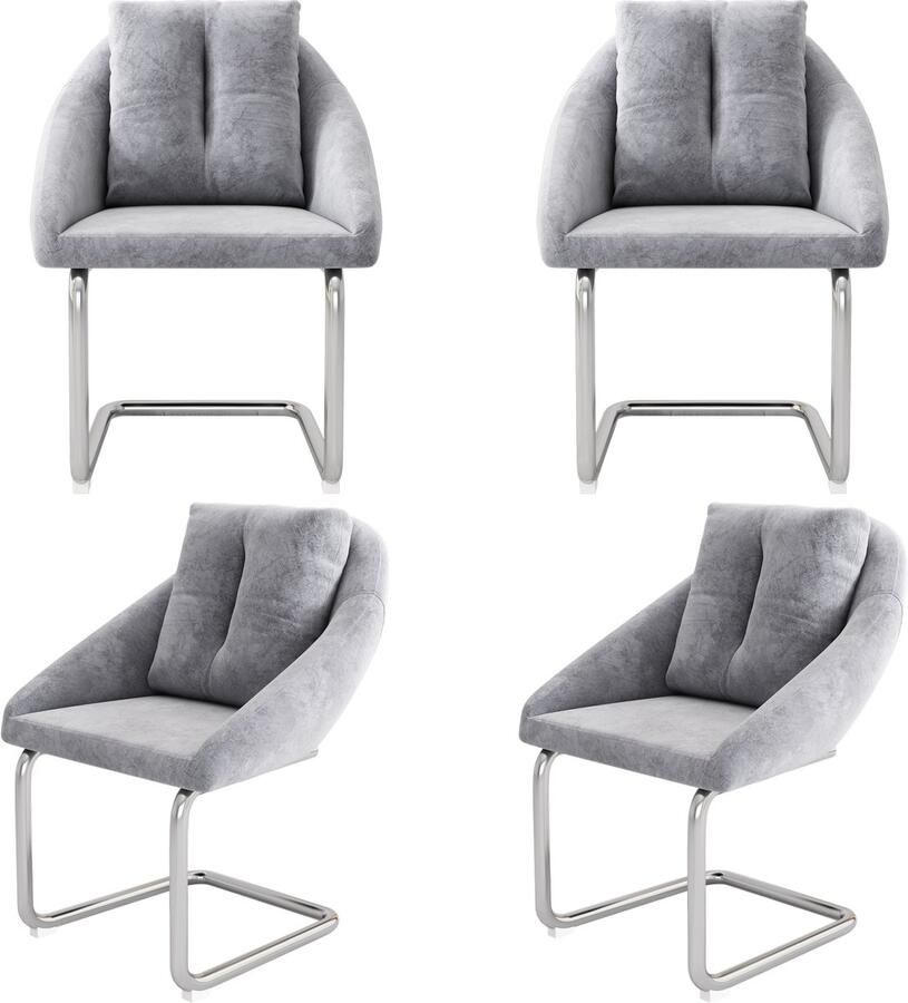 Merax Fluwelen Eetkamerstoelen Grijs – Set van 4 Luxe Draaistoelen met Kussen en Gewelfde Poten