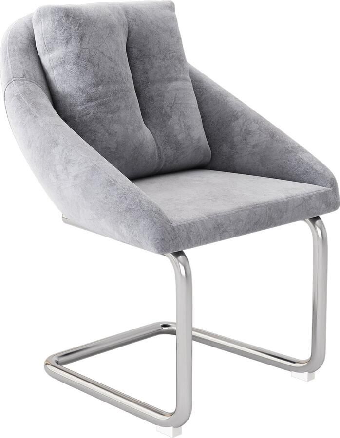 Merax Fluwelen Eetkamerstoelen met Kussen – Set van 2 Luxe Draaistoelen voor Woonkamer en Slaapkamer Grijs - Foto 2