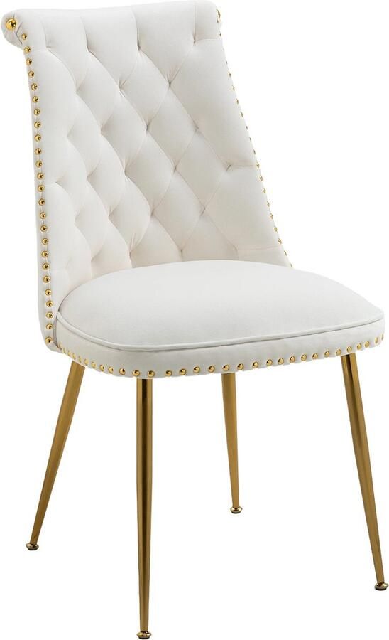 Merax Fluwelen Eetkamerstoelen – Set van 2 – Comfortabele Designstoelen met Gouden Metalen Poten – Voor Woonkamer of Eetkamer – Beige