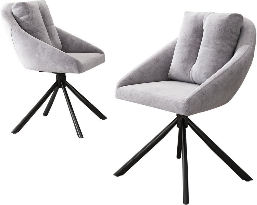 Merax Moderne Grijze Fluwelen Stoel – Stijlvolle Comfortabele en Ergonomische Draaibare Eetkamerstoel in Set van 2