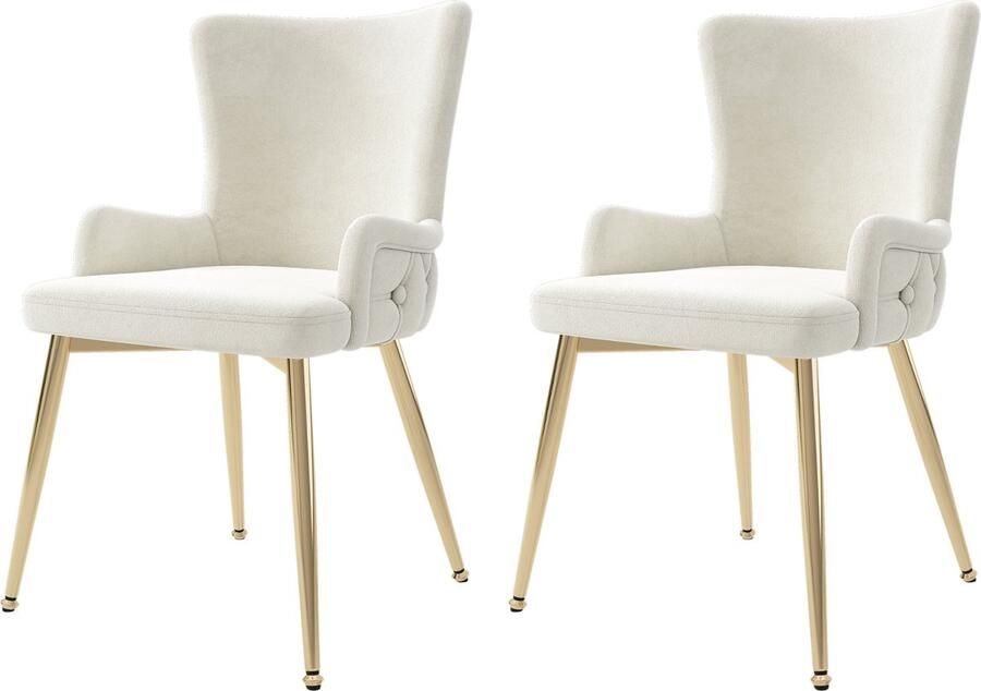 Merax fluwelen eetkamerstoelen – 2-delige set luxe beige loungestoelen met goudkleurige metalen poten ideaal voor eetkamer woonkamer en slaapkamer