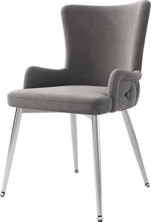 Merax Fluwelen Eetkamerstoelen Set van 2 – Luxe Fauteuils met Vier Zilverkleurige Metalen Poten – Grijs