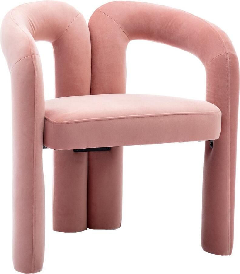 Merax Fluwelen Eetkamerstoelen – Set van 2 – Modern Design – Gestoffeerde Stoelen met Houten Poten – Voor Woonkamer Keuken of Eetkamer – Roze - Foto 2