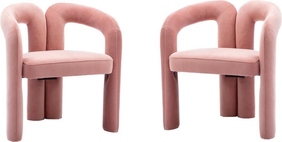 Merax Fluwelen Eetkamerstoelen – Set van 2 – Modern Design – Gestoffeerde Stoelen met Houten Poten – Voor Woonkamer Keuken of Eetkamer – Roze