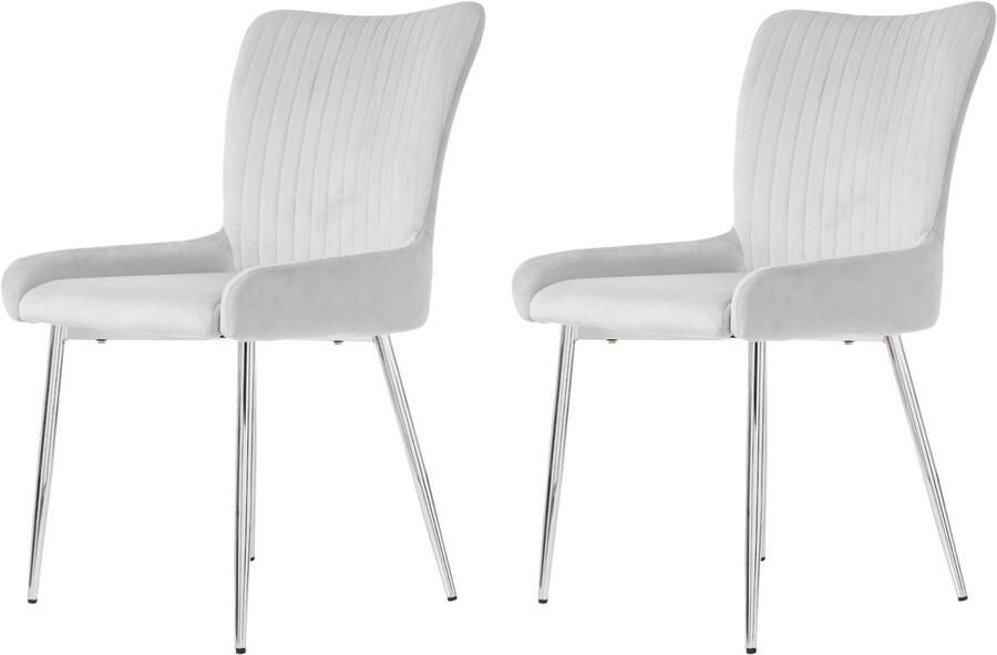 Singularity Fluwelen eetkamerstoelen Set van 2 met vier zilverkleurige metalen steunpoten Lendensteun Grijs