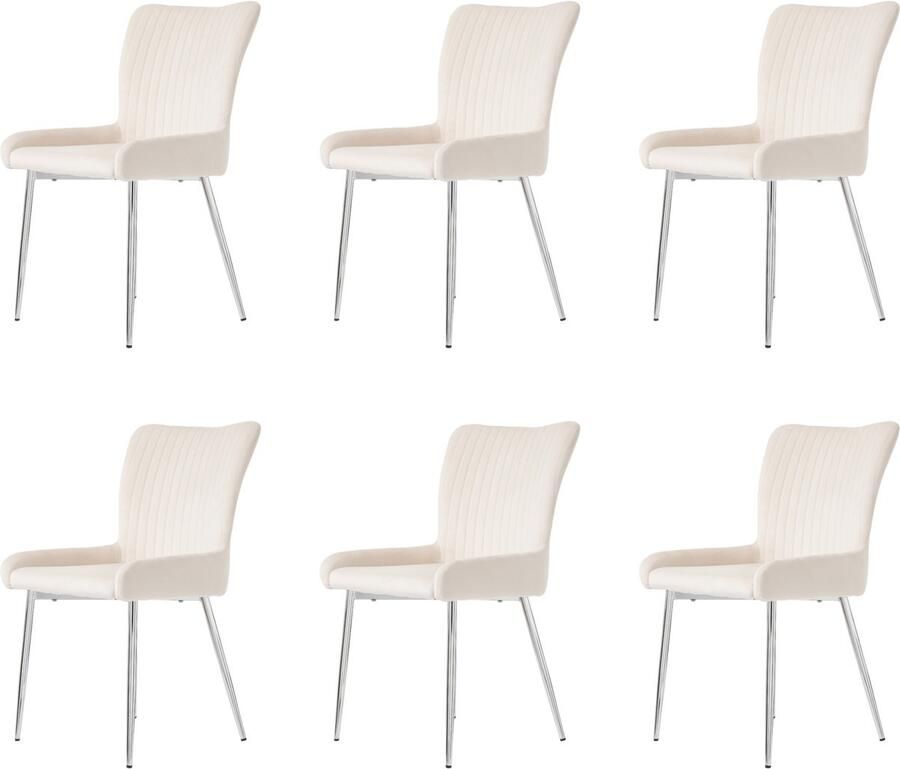 Merax Fluwelen eetkamerstoelen set van 2 woonkamer slaapkamer loungestoel met vier gouden metalen poten lendensteun beige en zilver