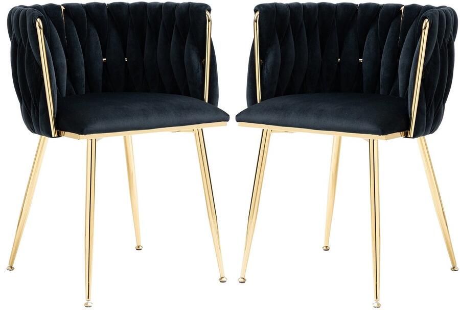Merax Fluwelen Eetkamerstoelen – Set van 2 – Zwart – Velvet Stoelen met Gouden Poten – Luxe Designstoelen