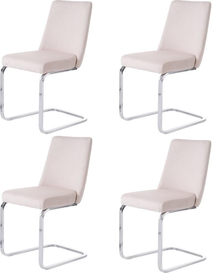 Merax Fluwelen Eetkamerstoelen Set van 4 – Beige Loungestoelen met Diamantvormig Rugontwerp – Zilverkleurige Metalen Slede Poten