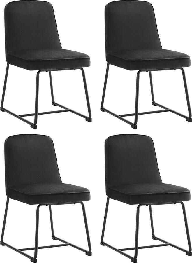 Merax Fluwelen Eetstoelen Set van 4 Comfortabele Keukenstoelen met Zwart Metalen Frame en Rugleuning Perfect voor Eetkamer en Woonkamer
